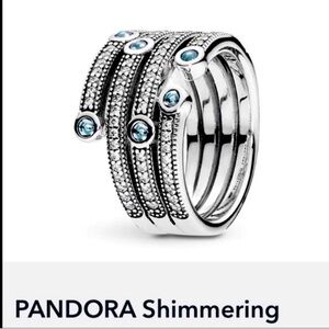$140 Pandora Shimmering Silver Ring with Blue Accents